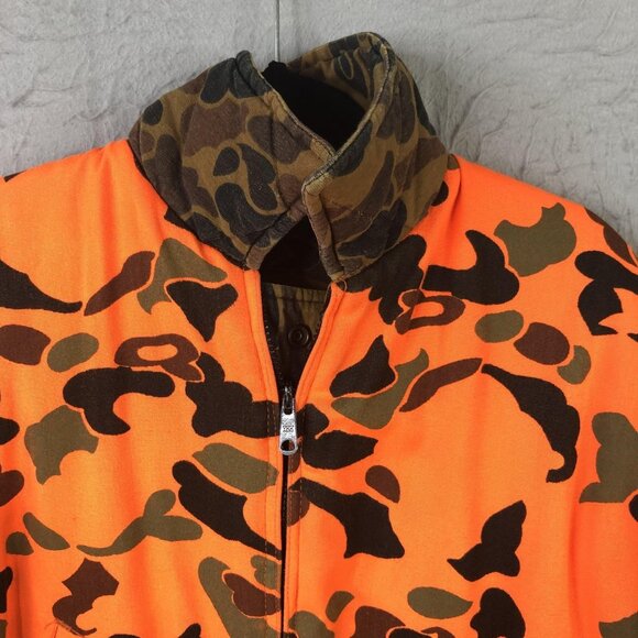 Reversible Hunting Jacket Mens Large Camo Blaze Orange Quilted Pockets Insulated - Picture 11 of 16
